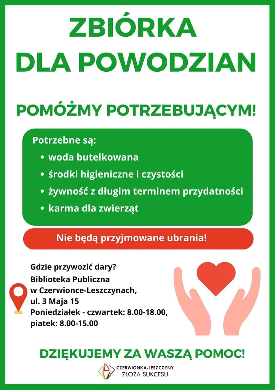 Zbiórka dla powodzian - pomóżmy potrzebującym